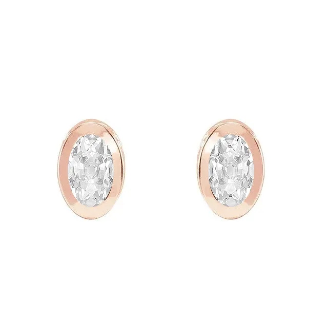 HarryChadEntcom Earrings Natural Diamond Rose Gold Solitaire Studs 3 Ct Oval Old Miner Earrings