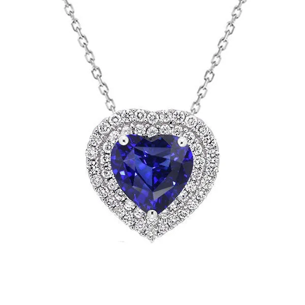 HarryChadEntcom Necklaces Halo Heart Blue Sapphire Pendant Ladies Natural Earth Mined Diamond Jewelry 450 Carats