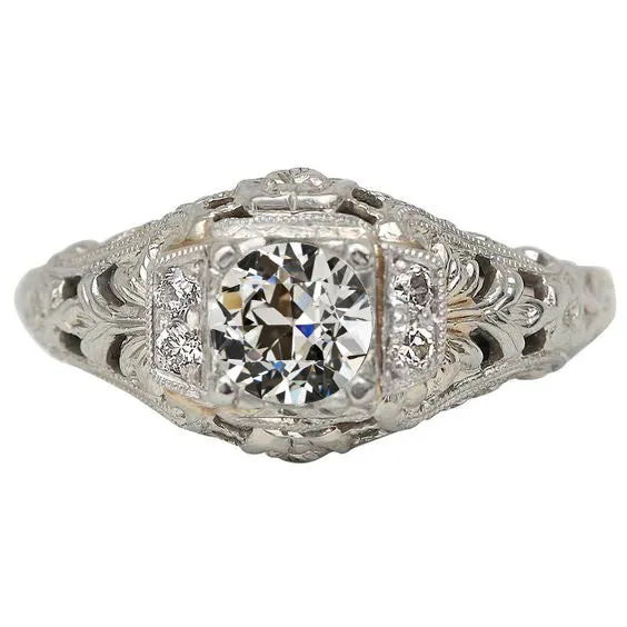 HarryChadEntcom Rings Antique Style Round Old Mine Cut Genuine Natural Earth Mined Diamond Milgrain Ring 225 Carats