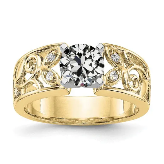 HarryChadEntcom Rings Art Nouveau Jewelry New Ring Old Mine Cut Real Natural Earth Mined Diamond Ring Leaf Style HarryChadEntcom Rings Art Nouveau Jewelry New Ring Old Mine Cut Real Natural Earth Mined Diamond Ring Leaf Style