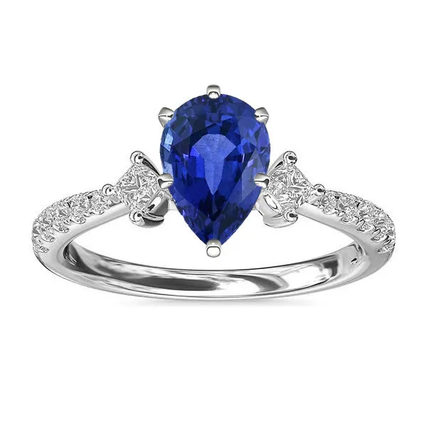 HarryChadEntcom Rings Blue Sapphire Ring SriLanka Three Stone Natural Earth Mined Diamond Accents Pear 3 Carats HarryChadEntcom Rings Blue Sapphire Ring SriLanka Three Stone Natural Earth Mined Diamond Accents Pear 3 Carats