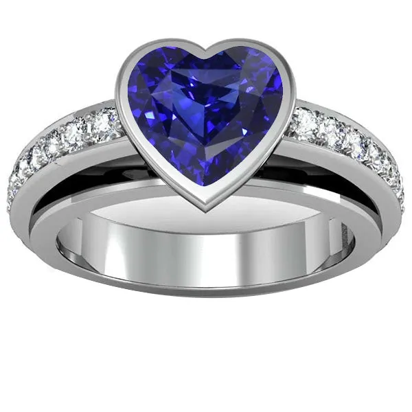HarryChadEntcom Rings Engagement Ring Bezel Set Deep Blue Sapphire 350 Carats Pave Natural Earth Mined Diamonds HarryChadEntcom Rings Engagement Ring Bezel Set Deep Blue Sapphire 350 Carats Pave Natural Earth Mined Diamonds