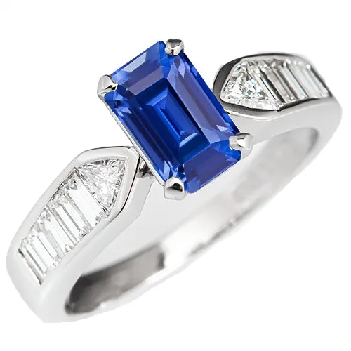 HarryChadEntcom Rings Gemstone Blue Sapphire Ring Trillion Baguettes Accented 350 Carats