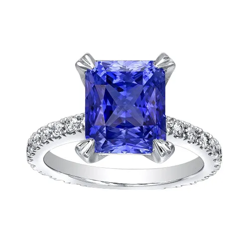 HarryChadEntcom Rings Gemstone Engagement Ring Pave Set Natural Earth Mined Diamonds Radiant Sapphire 3 Carats HarryChadEntcom Rings Gemstone Engagement Ring Pave Set Natural Earth Mined Diamonds Radiant Sapphire 3 Carats