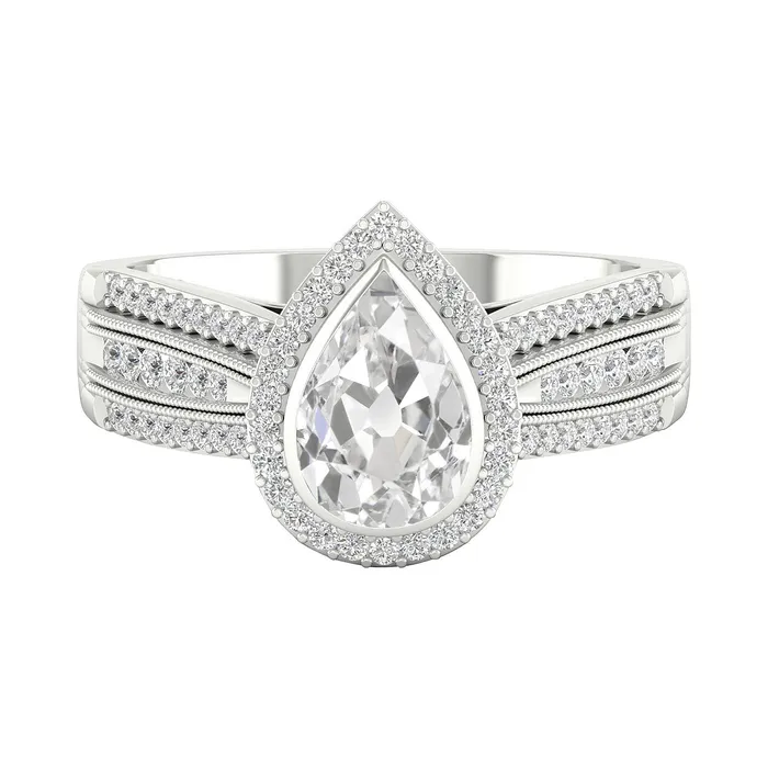 HarryChadEntcom Rings Gold Halo Old Cut Pear Natural Earth Mined Diamond Ring Triple Shank 4 Carats Milgrain HarryChadEntcom Rings Gold Halo Old Cut Pear Natural Earth Mined Diamond Ring Triple Shank 4 Carats Milgrain