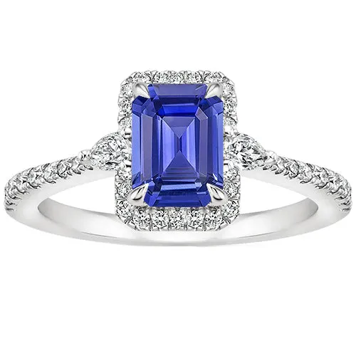 HarryChadEntcom Rings Halo Ring White Gold 14K Emerald Blue Sapphire Natural Earth Mined Diamond 425 Carats HarryChadEntcom Rings Halo Ring White Gold 14K Emerald Blue Sapphire Natural Earth Mined Diamond 425 Carats