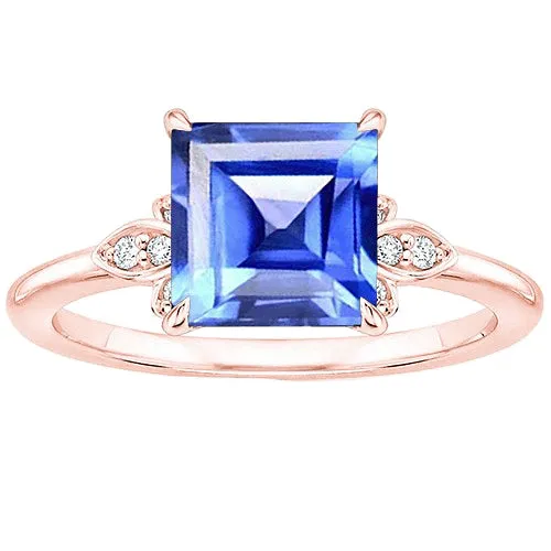 HarryChadEntcom Rings Princess Blue Sapphire Natural Earth Mined Diamond Ring Prong Set Rose Gold 375 Carats HarryChadEntcom Rings Princess Blue Sapphire Natural Earth Mined Diamond Ring Prong Set Rose Gold 375 Carats