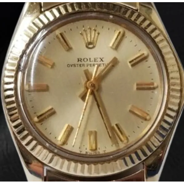 HarryChadEntcom Watches Rolex Oyster Perpetual 24 mm Champagne Stick Dial Yellow Gold Watch