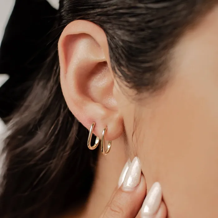 Hey Happiness Earrings Infinity Oval Huggie Earrings 14K Gold