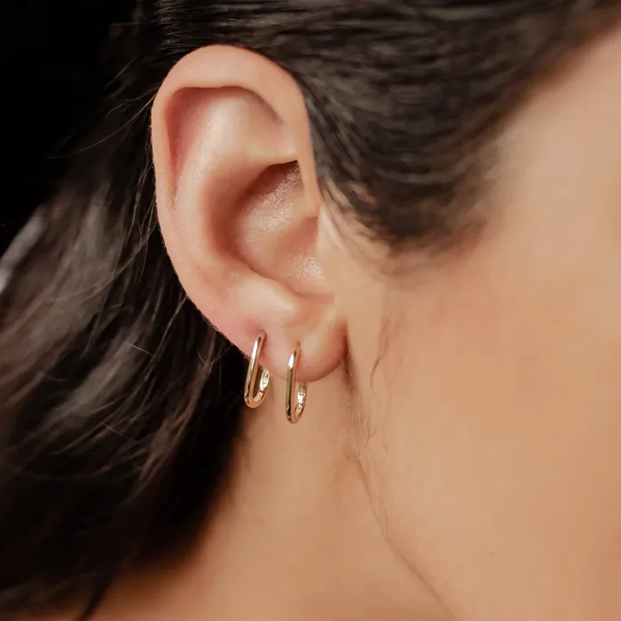 Hey Happiness Earrings Infinity Oval Huggie Earrings 14K Gold
