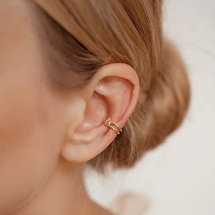 Hey Happiness Earrings Three Star Ear Cuff Sterling Silver Gold