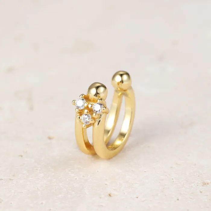 Hey Happiness Earrings Three Star Ear Cuff Sterling Silver Gold