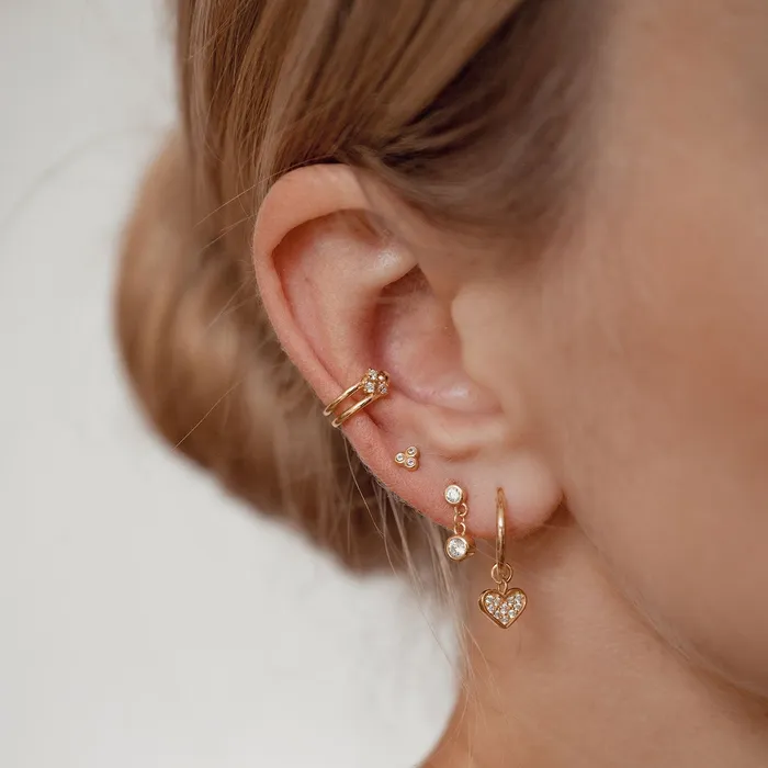 Hey Happiness Earrings Three Star Ear Cuff Sterling Silver Gold
