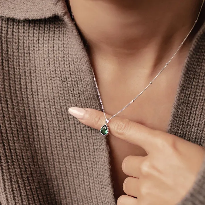 Hey Happiness May Emerald Birthstone Necklace Sterling Silver Necklaces