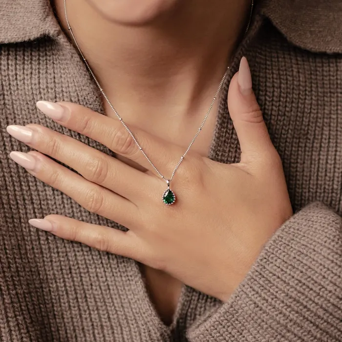 Hey Happiness May Emerald Birthstone Necklace Sterling Silver Necklaces