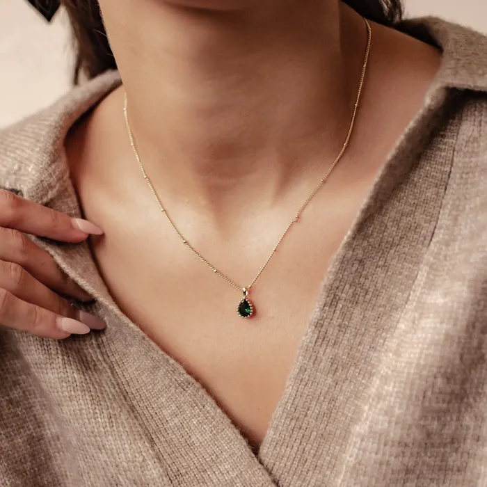 Hey Happiness May Emerald Birthstone Necklace Sterling Silver Necklaces