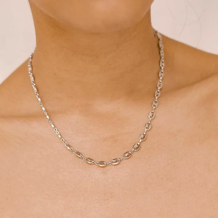 Hey Happiness Puffed Mariner Chain Necklace Silver Necklaces
