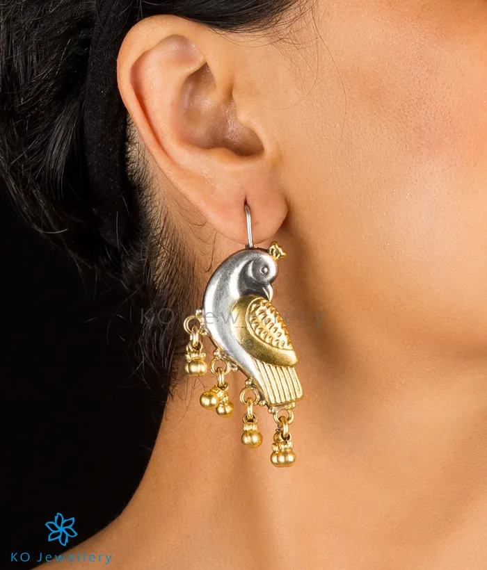 Jaipur Earrings The Kira Silver Parrot EarringsTwotone