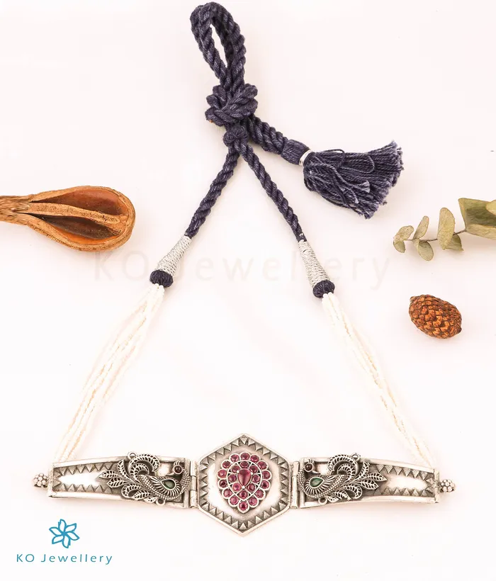 Jaipur The Anaya Silver Antique Peacock Choker Necklace Necklaces