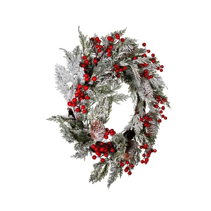 Kurt Adler Kurt Adler 20 Flocked Rattan Wreath With Berries Silver Rings Kurt Adler Kurt Adler 20 Flocked Rattan Wreath With Berries Silver Rings