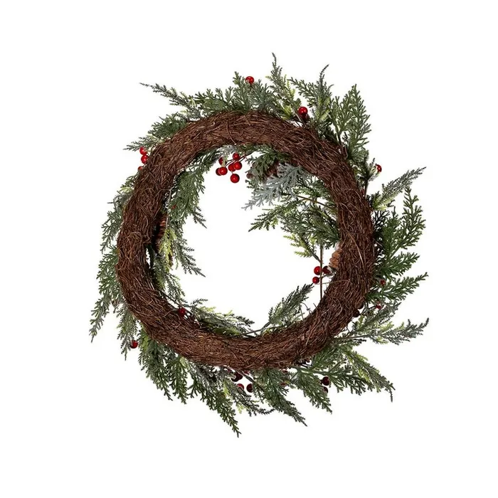 Kurt Adler Kurt Adler 20 Flocked Rattan Wreath With Berries Silver Rings Kurt Adler Kurt Adler 20 Flocked Rattan Wreath With Berries Silver Rings