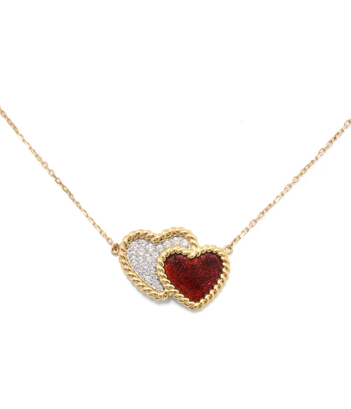 Necklaces David Webb Double Heart Pendant Necklace Red Enamel