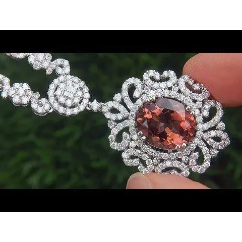 Necklaces GB 1600 Ct Tourmaline And Natural Earth Mined Diamonds Necklace Pendant White Gold 14K Necklaces GB 1600 Ct Tourmaline And Natural Earth Mined Diamonds Necklace Pendant White Gold 14K