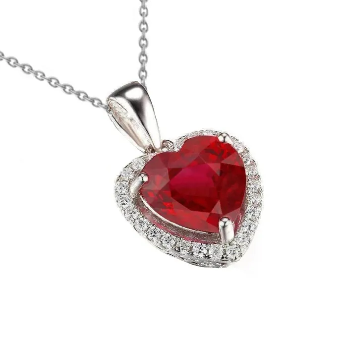 Necklaces GB Beautiful Red Heart Cut Ruby And Natural Earth Mined Diamond Necklace Pendant Gold 14K Necklaces GB Beautiful Red Heart Cut Ruby And Natural Earth Mined Diamond Necklace Pendant Gold 14K