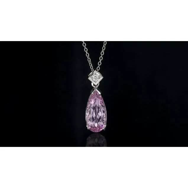 Necklaces GB Pink Pear Cut Kunzite And Natural Earth Mined Diamond Necklace Pendant 1625 Carats New Necklaces GB Pink Pear Cut Kunzite And Natural Earth Mined Diamond Necklace Pendant 1625 Carats New