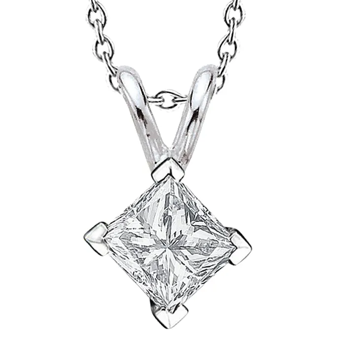 Necklaces GB Princess Cut Solitaire Natural Earth Mined Diamond Pendant Necklace 20 Ct White Gold 14K Necklaces GB Princess Cut Solitaire Natural Earth Mined Diamond Pendant Necklace 20 Ct White Gold 14K