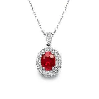 Necklaces GB Red Ruby With Natural Earth Mined Diamonds Pendant Necklace 3 Carats White Gold 14K Necklaces GB Red Ruby With Natural Earth Mined Diamonds Pendant Necklace 3 Carats White Gold 14K
