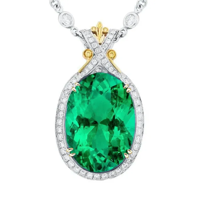 Necklaces HarryChadEntcom Handcrafted Oval Green Emerald Necklace With Diamonds Necklaces HarryChadEntcom Handcrafted Oval Green Emerald Necklace With Diamonds