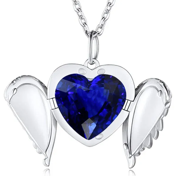 Necklaces HarryChadEntcom Solitaire Heart Blue Sapphire Angel Wings Pendant Slide Necklace 4 Carats Necklaces HarryChadEntcom Solitaire Heart Blue Sapphire Angel Wings Pendant Slide Necklace 4 Carats