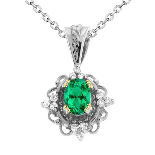 Necklaces HarryChadEntcom Vintage Look Women Pendant Flower Style Green Emerald Necklace Necklaces HarryChadEntcom Vintage Look Women Pendant Flower Style Green Emerald Necklace