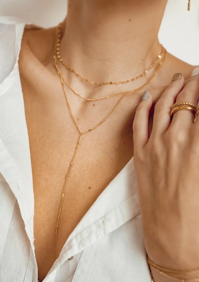 Necklaces Hey Happiness Layered Y Necklace Gold Necklaces Hey Happiness Layered Y Necklace Gold