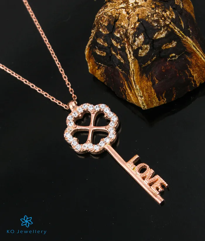 Necklaces Imported The Key to Love Silver Rosegold Necklace