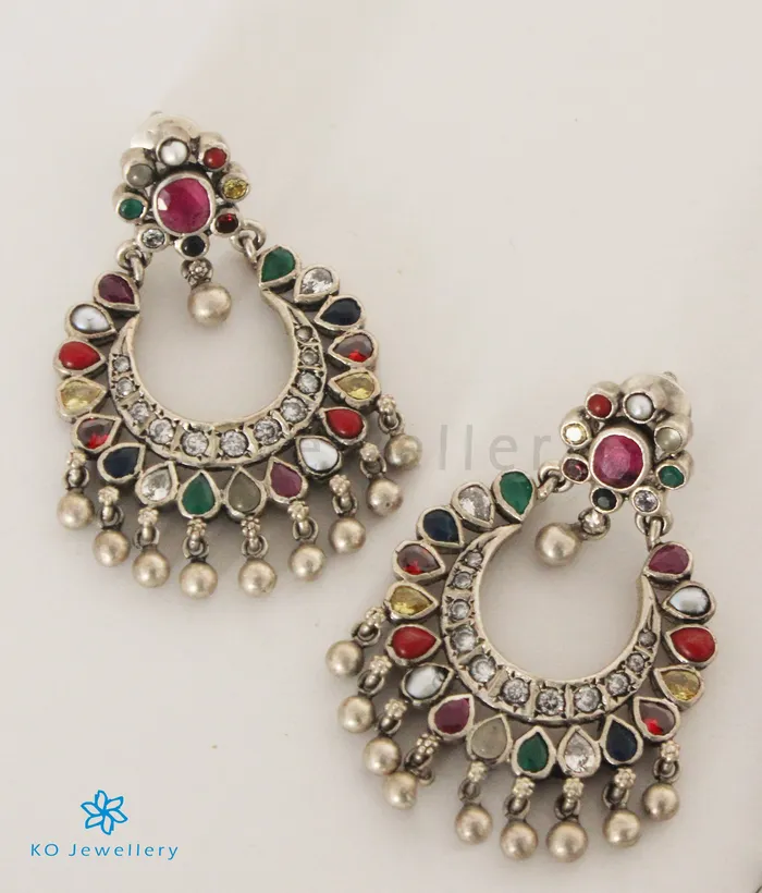 Necklaces Silversmith The Meghana Silver Navaratna Necklace2 LayersOxidised