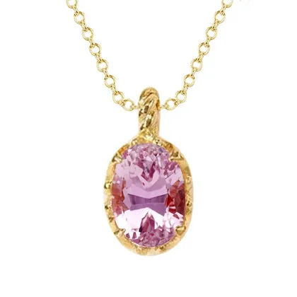 Pendant Necklace 25 Carat Solitaire Pink Kunzite Yellow Gold 14K GB Necklaces Pendant Necklace 25 Carat Solitaire Pink Kunzite Yellow Gold 14K GB Necklaces
