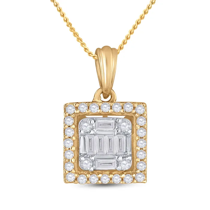 PreStyled Sets GND GND 14Kt Yellow Gold Womens Baguette Diamond Square Pendant 15 Cttw PreStyled Sets GND GND 14Kt Yellow Gold Womens Baguette Diamond Square Pendant 15 Cttw