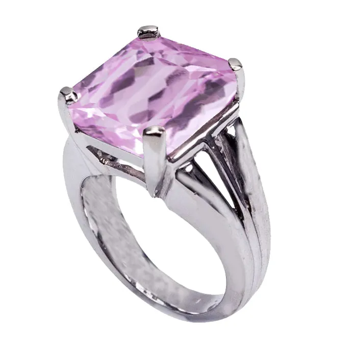 Princess Cut 15 Ct Solitaire Kunzite Ring White Gold 14K GB Rings