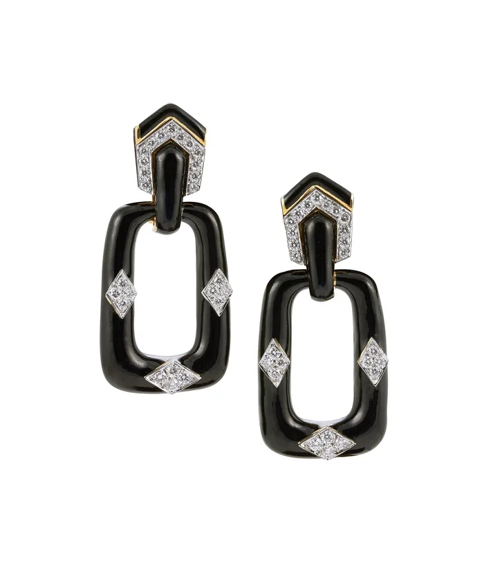 Rectangular MiniHoop Earrings Black David Webb Earrings