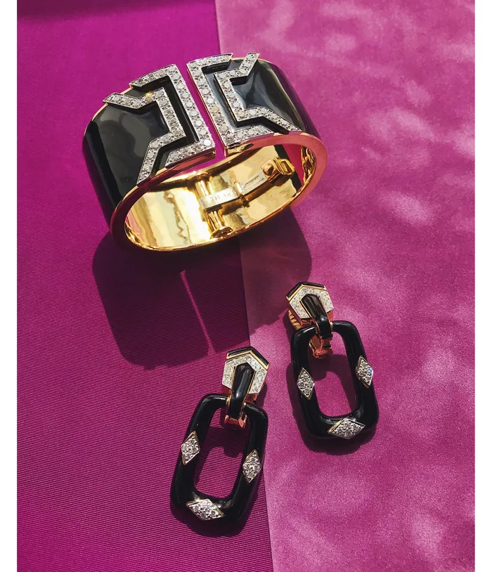 Rectangular MiniHoop Earrings Black David Webb Earrings