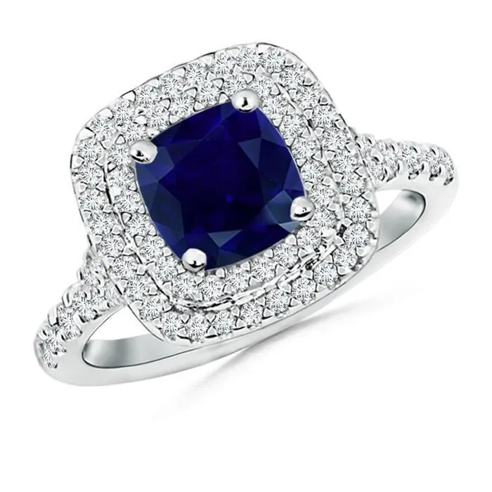 Rings Ceylon Sapphire Double Halo Natural Earth Mined Diamond Ring 4 Carat White Gold 14K GB Rings Ceylon Sapphire Double Halo Natural Earth Mined Diamond Ring 4 Carat White Gold 14K GB