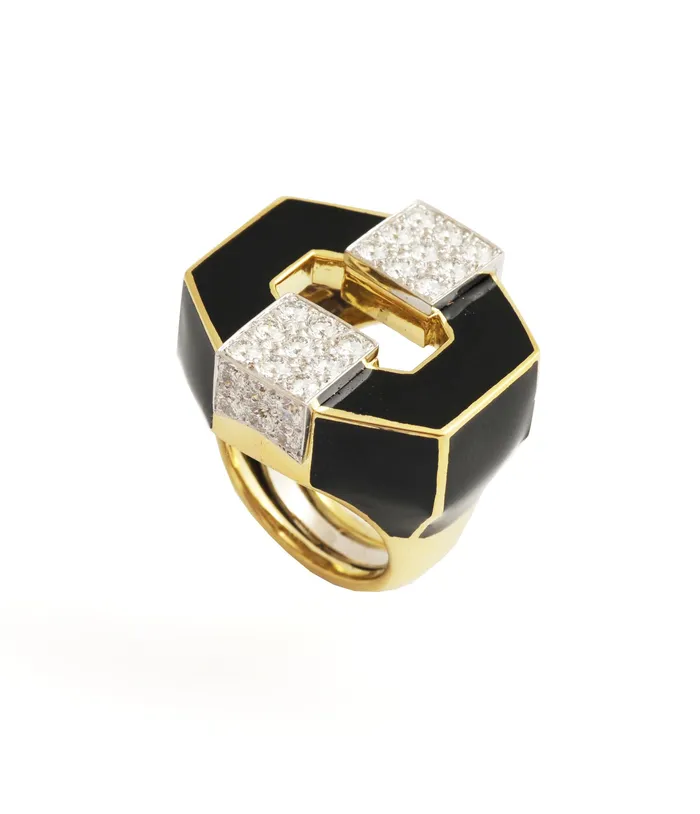 Rings David Webb Workshop Buckle Ring Black Enamel