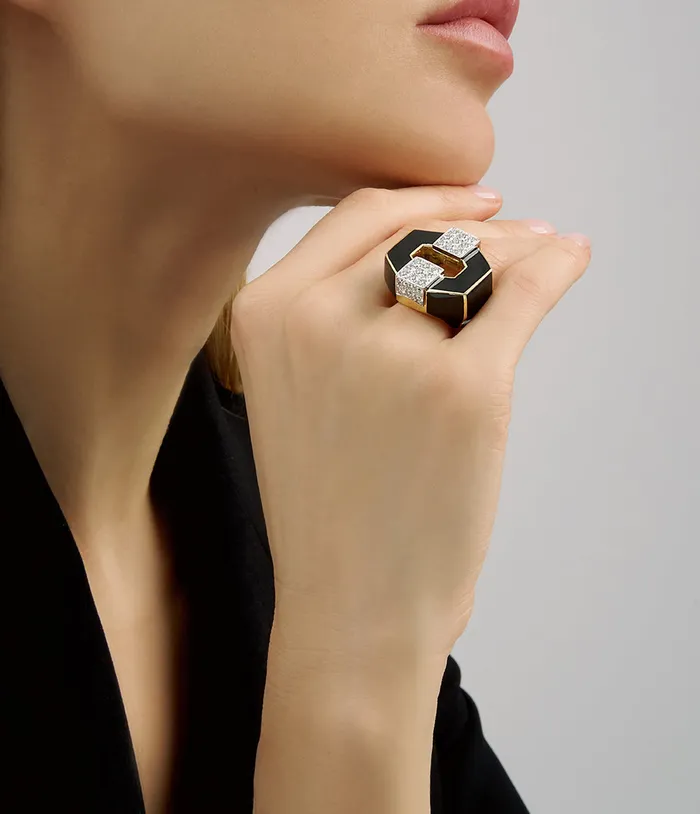 Rings David Webb Workshop Buckle Ring Black Enamel