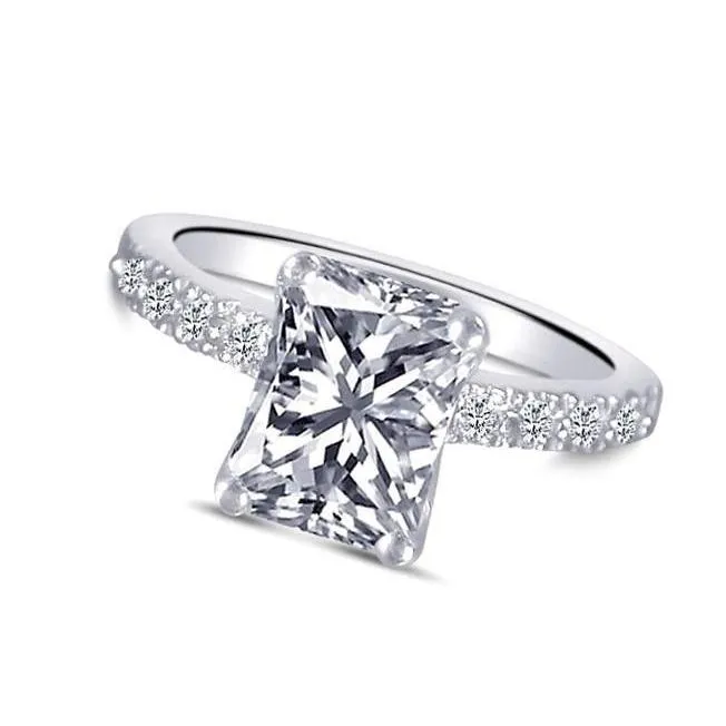 Rings GB 151 Carats Radiant Cut Natural Earth Mined Diamond Solitaire With Accents Ring White Gold