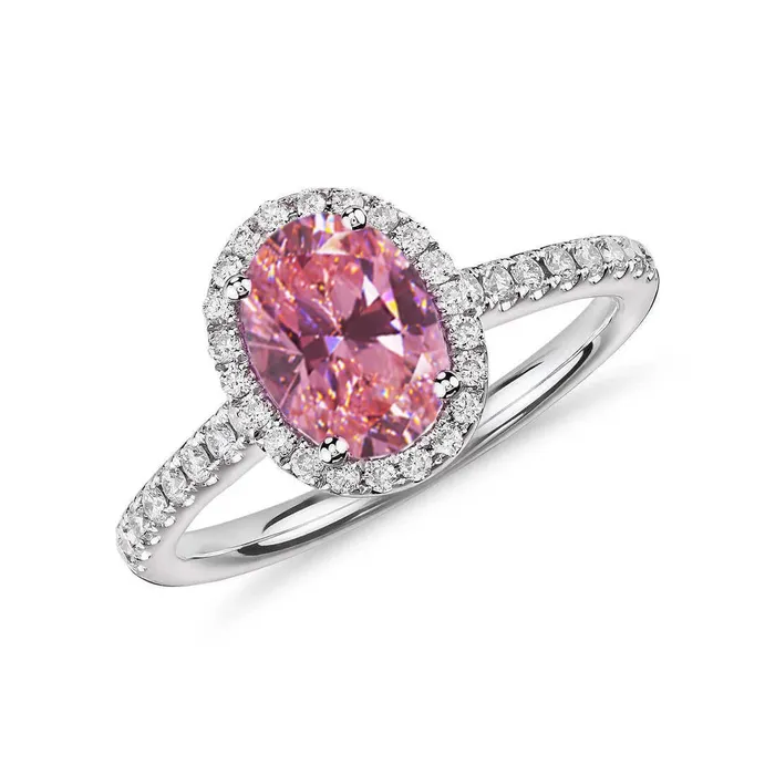 Rings GB Oval Cut Pink Sapphire Round Natural Earth Mined Diamonds 225 Ct Ring 14K White Gold