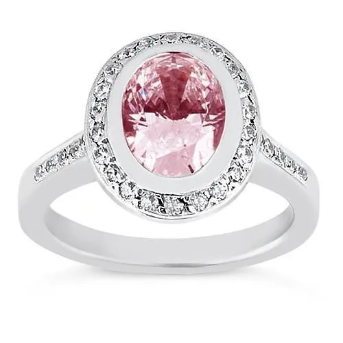 Rings GB Oval Pink Halo Gemstone Ring 241 Ct White Gold 14K