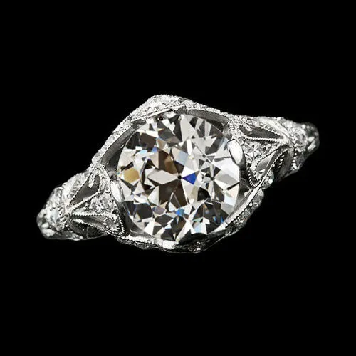 Rings HarryChadEntcom Antique Style Solitaire Round Old Miner Natural Earth Mined Diamond Ring 2 Carats Milgrain Rings HarryChadEntcom Antique Style Solitaire Round Old Miner Natural Earth Mined Diamond Ring 2 Carats Milgrain
