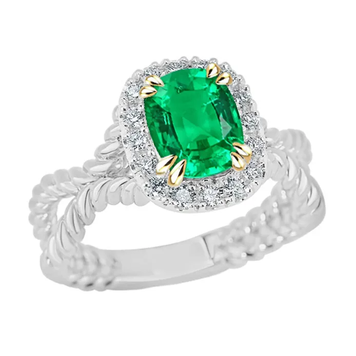 Rings HarryChadEntcom Halo Green Emerald Ring Unique Design Twisted Shank Rings HarryChadEntcom Halo Green Emerald Ring Unique Design Twisted Shank